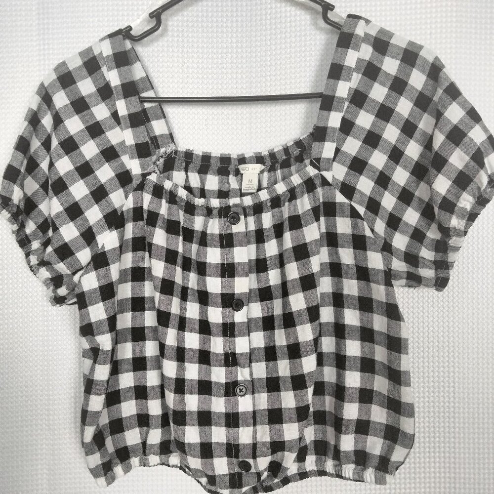 CATO EST 1948 Off Shoulder Black & White Check  Crop Top Size M